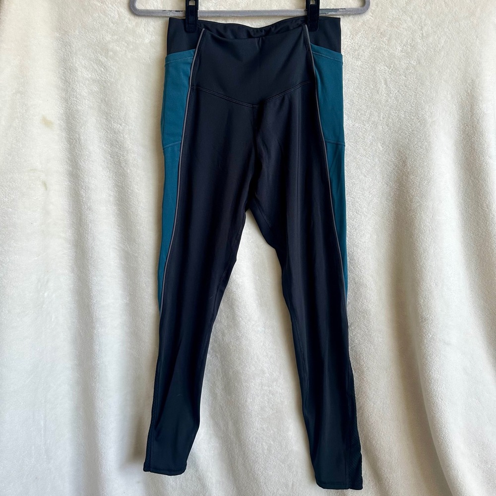 C9 Champion High Rise Leggings Size M Black Teal Mesh Phone Pocket‎ Yoga Pants